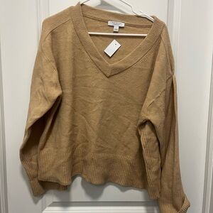 Ann Taylor Weekend Collection Relaxed V-Neck Sweater Size Large Tan NWT